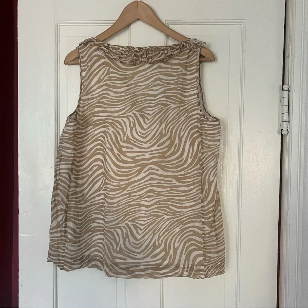 TALBOTS 100% Cotton Lined Tan White Blouse Size 16 - Picture 3 of 8